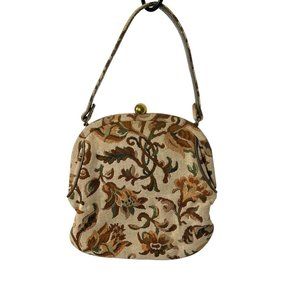 Vintage 50s TanTapestry Floral Pattern Purse